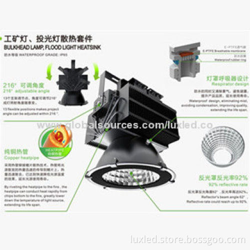 500, 600W LED high bay industrial light for playground with high lumen, 3-5 years warranty